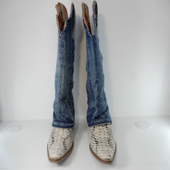 DINGO Shabby Western Tall Boots Size 10 Denim Blue Lizard Leather NEW - Picture 6 of 16